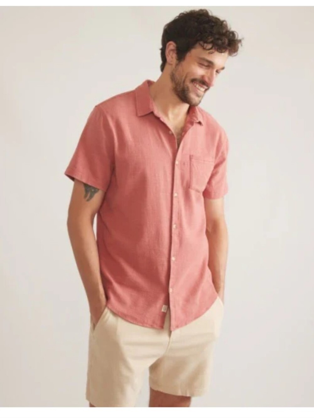 Marine Layer Classic Stretch Selvage Short Sleeve Shirt in Rust